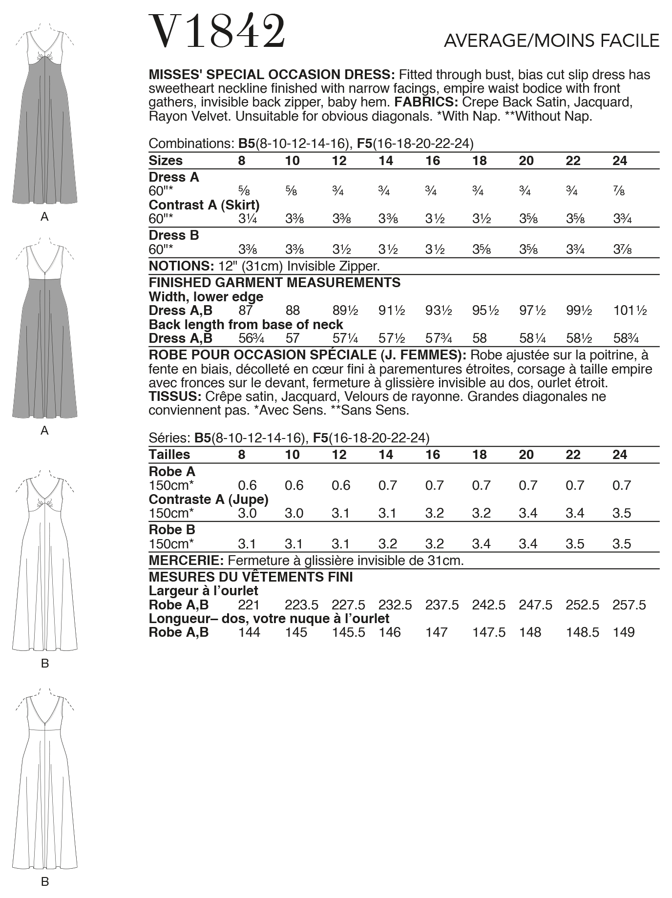 Vogue V1842 Misses Special Occasions Dress