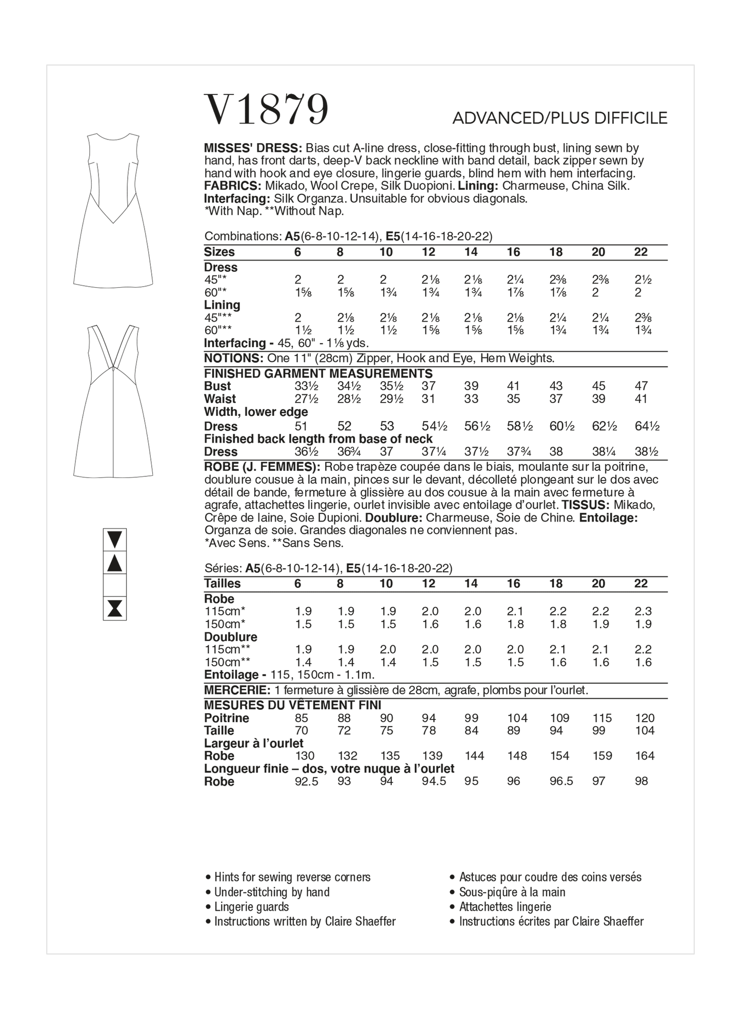 Vogue Pattern V1879 Misses' Dress by Claire Shaeffer