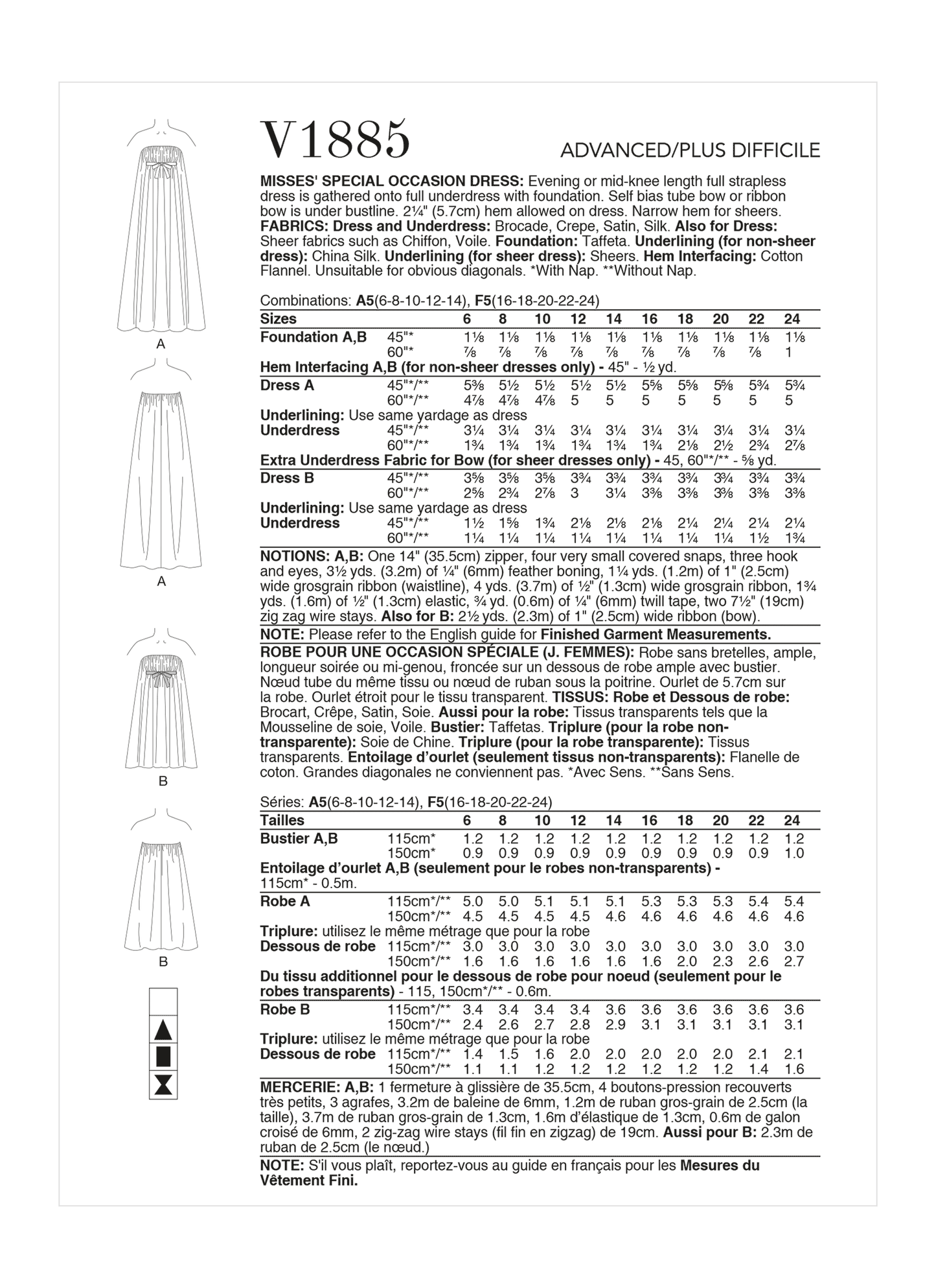 Vogue Pattern V1885 Misses' Special Occasion Dress