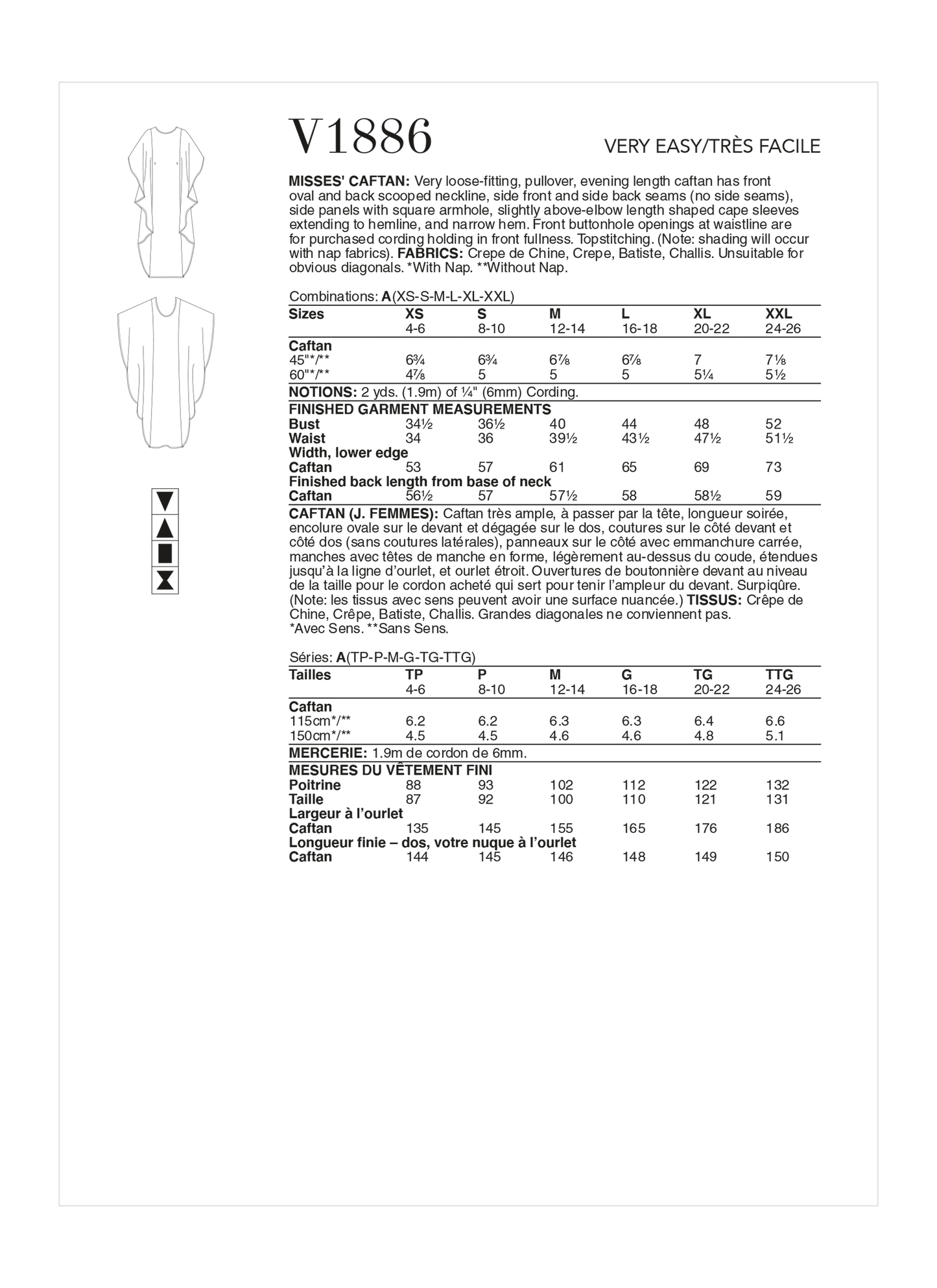 Vogue Pattern V1886 Misses' Caftan