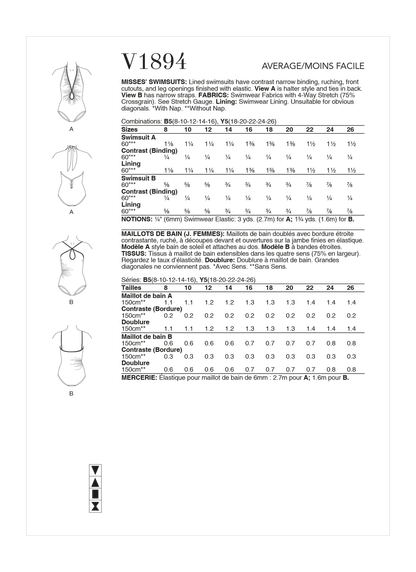 Voguepattern V1894 Misses' Swimsuits