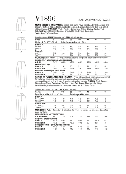 Vogue Pattern V1896 Men's Shorts and Pants