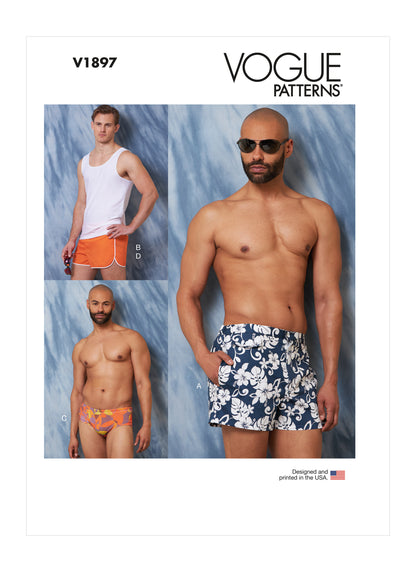 Vogue Pattern V1897 Men's Swimsuits and Tank Top