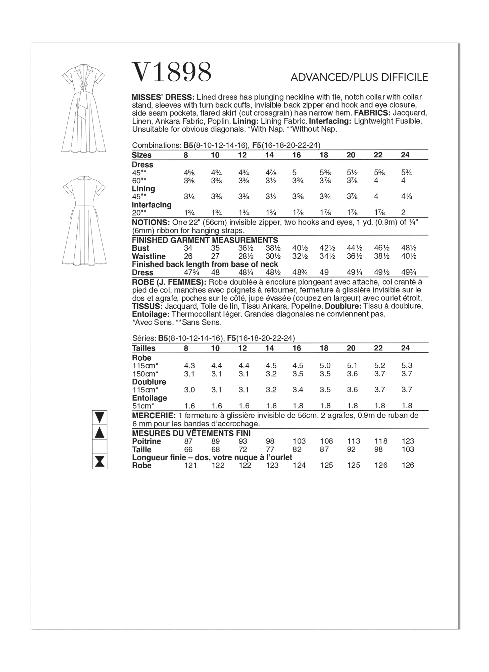 Vogue Pattern V1898 Misses' Dress