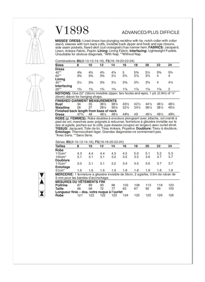 Vogue Pattern V1898 Misses' Dress