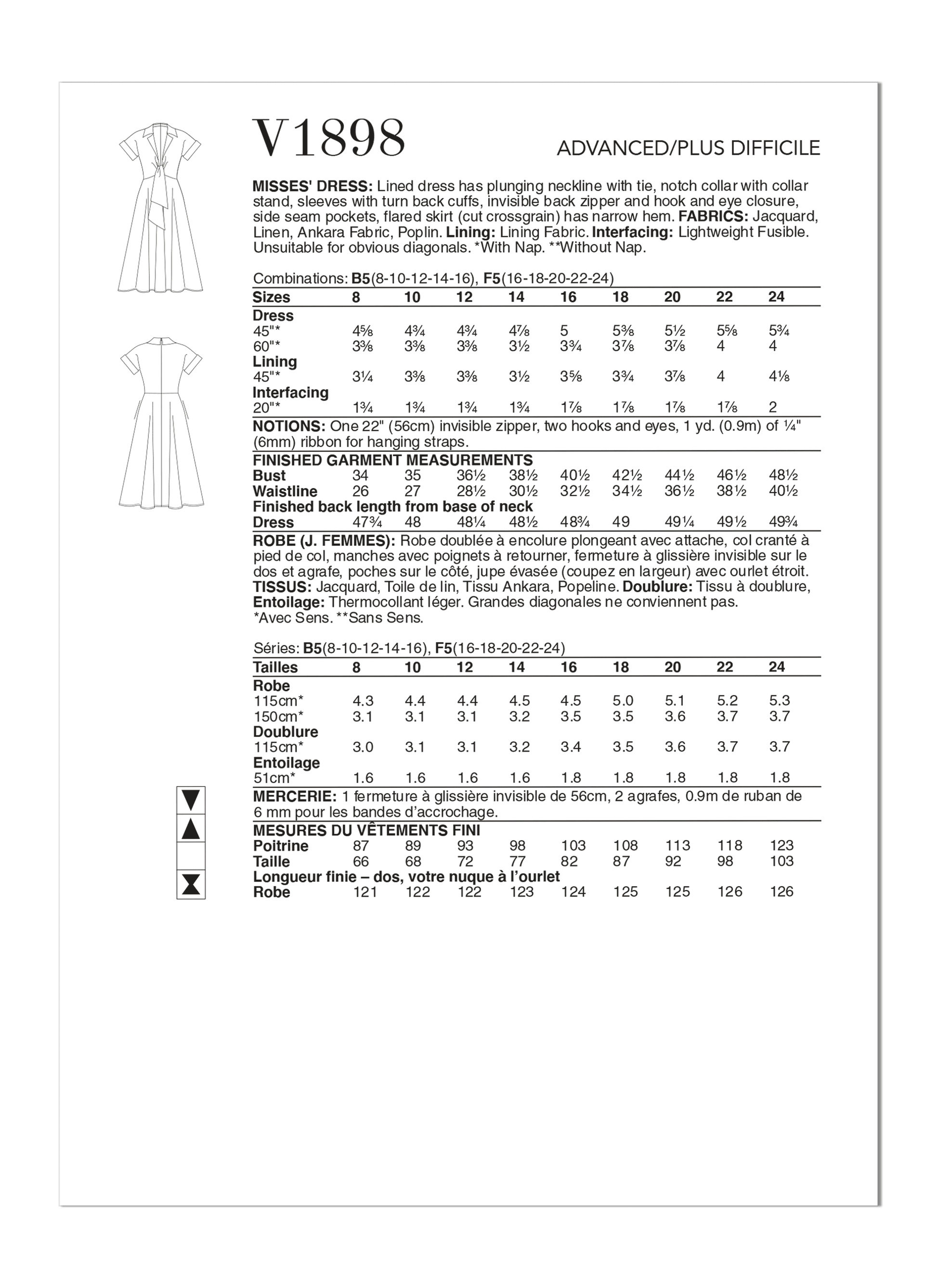 Vogue Pattern V1898 Misses' Dress