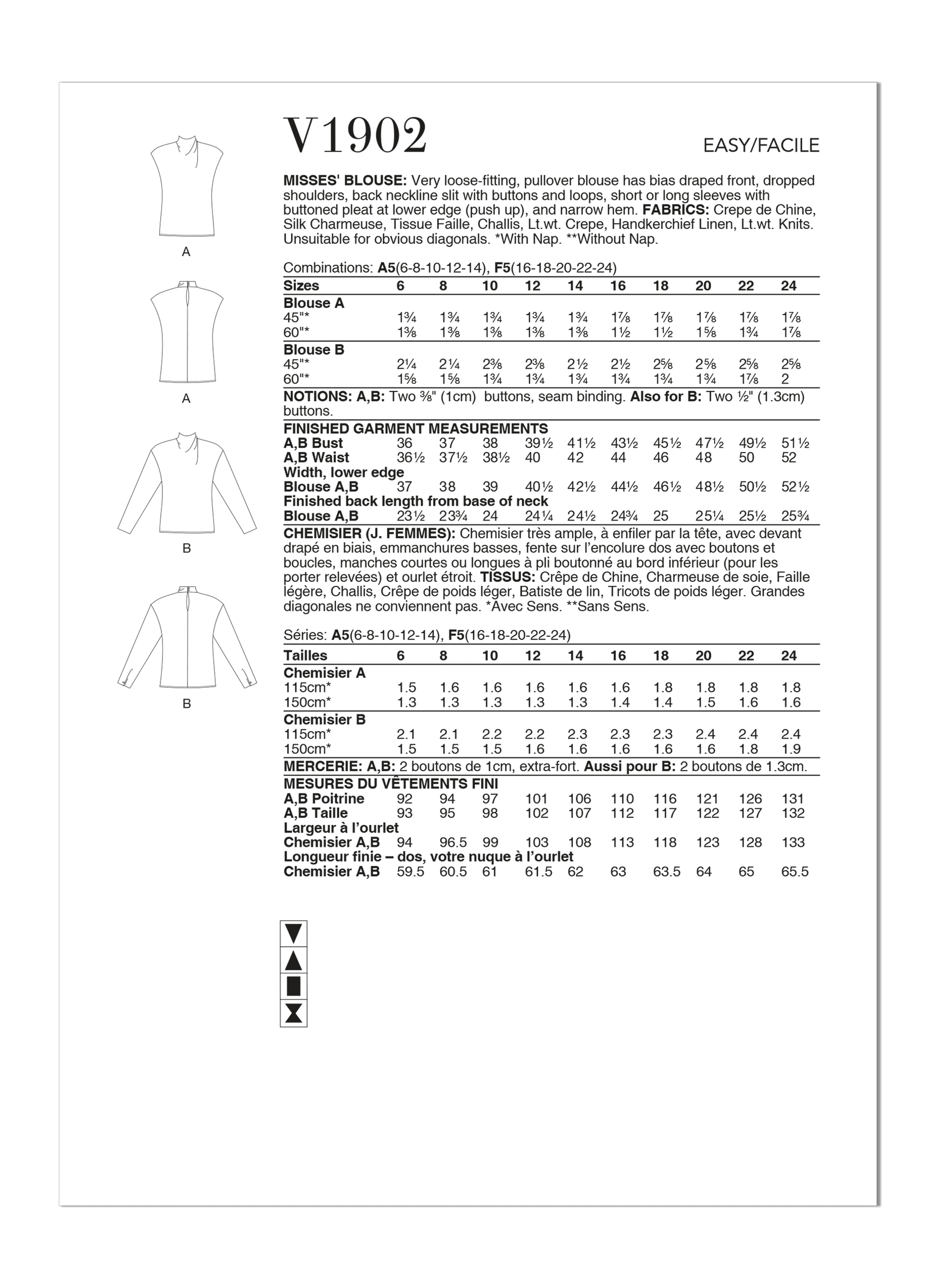 Vogue Pattern V1902 Misses' Blouse