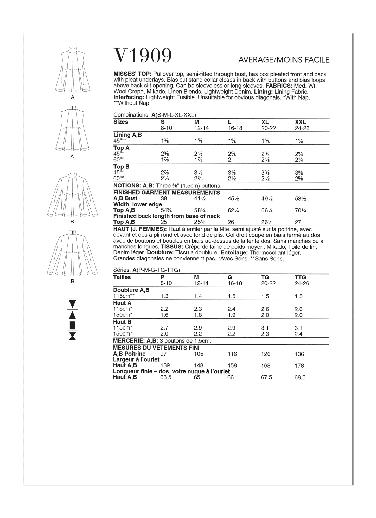 Vogue Pattern V1909 Misses' Top