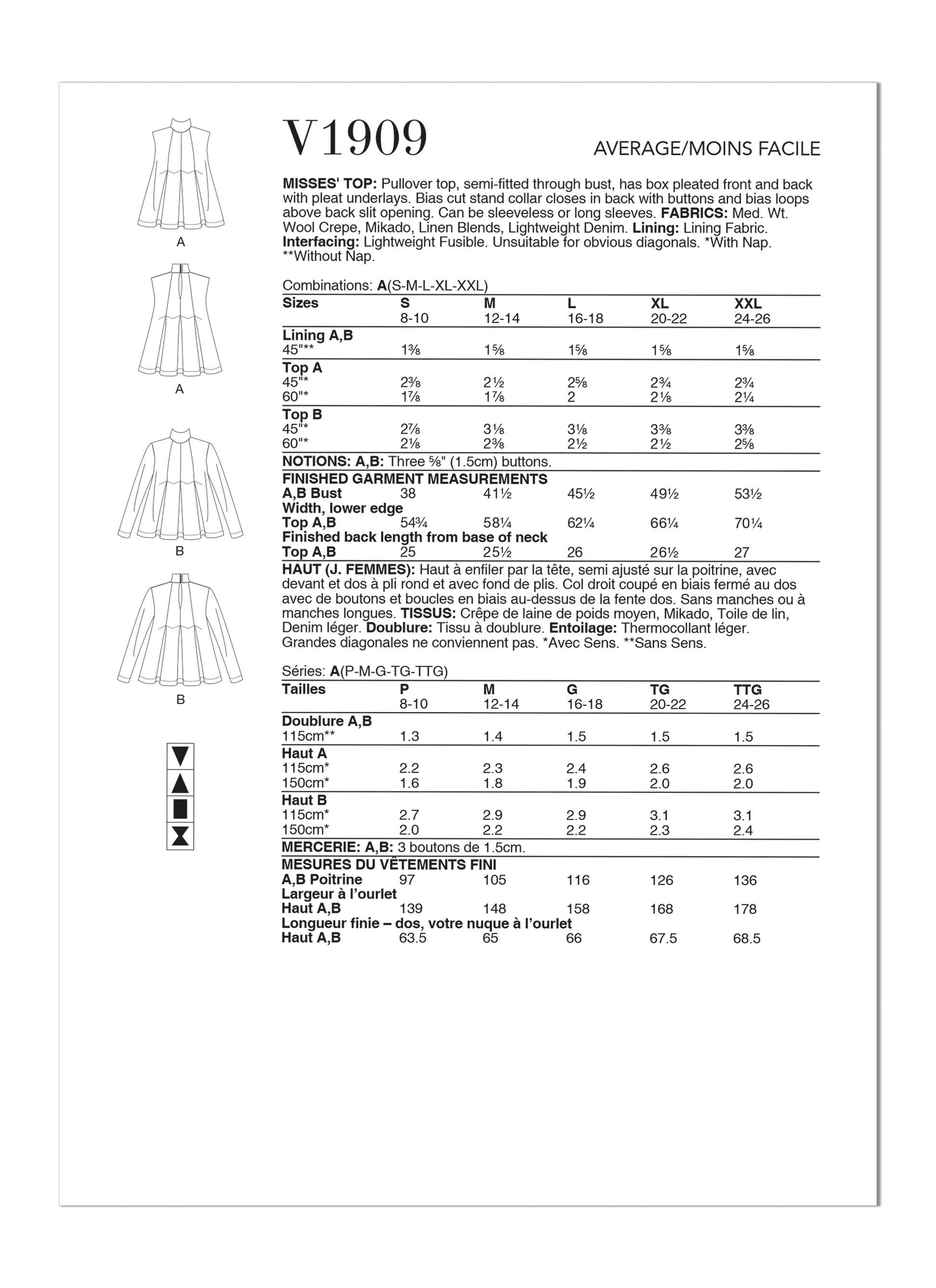 Vogue Pattern V1909 Misses' Top