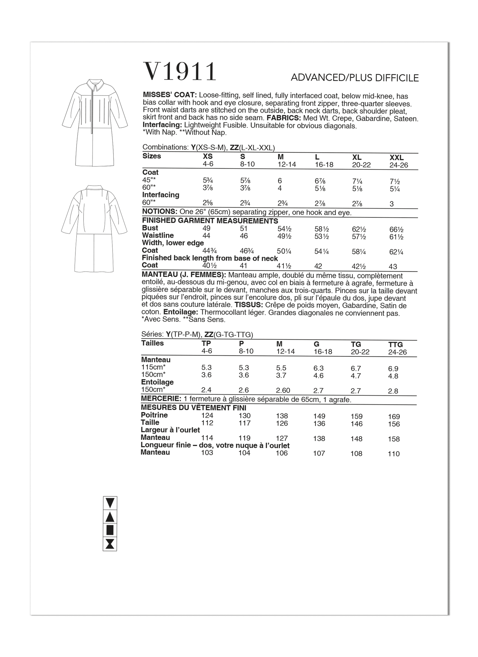 Vogue Pattern V1911 Misses' Coat