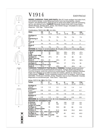 Vogue Pattern V1914 Miss Cardigan, Tunic & Pants