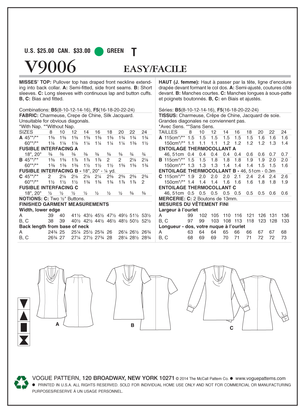 Voguepattern V9006 Misses' Top