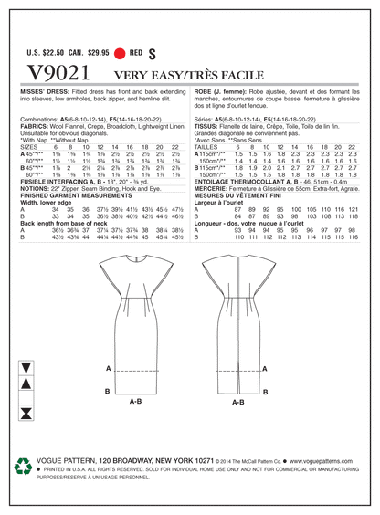 Vogue Pattern V9021 Misses' Dress