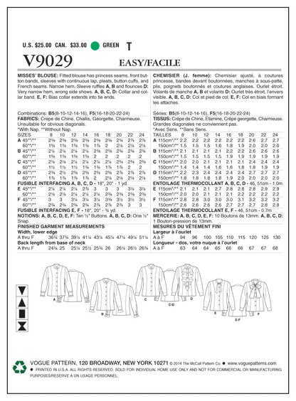 Voguepattern V9029 Misses' Blouse