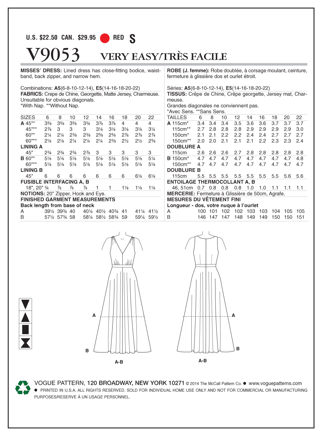 Vogue Pattern V9053 Misses' Dress