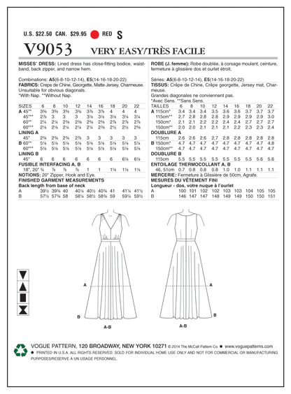 Vogue Pattern V9053 Misses' Dress