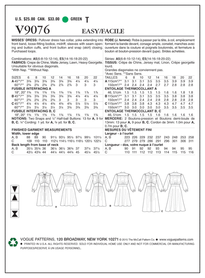 Vogue Pattern V9076 Misses' Dress