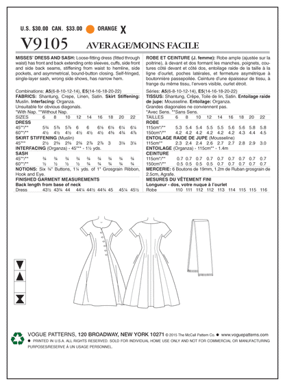 Vogue Pattern V9105 Misses' Dress and Sash