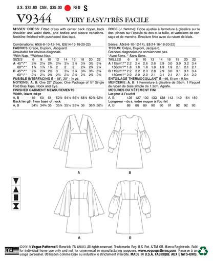 Vogue Pattern V9344 Misses' Dress