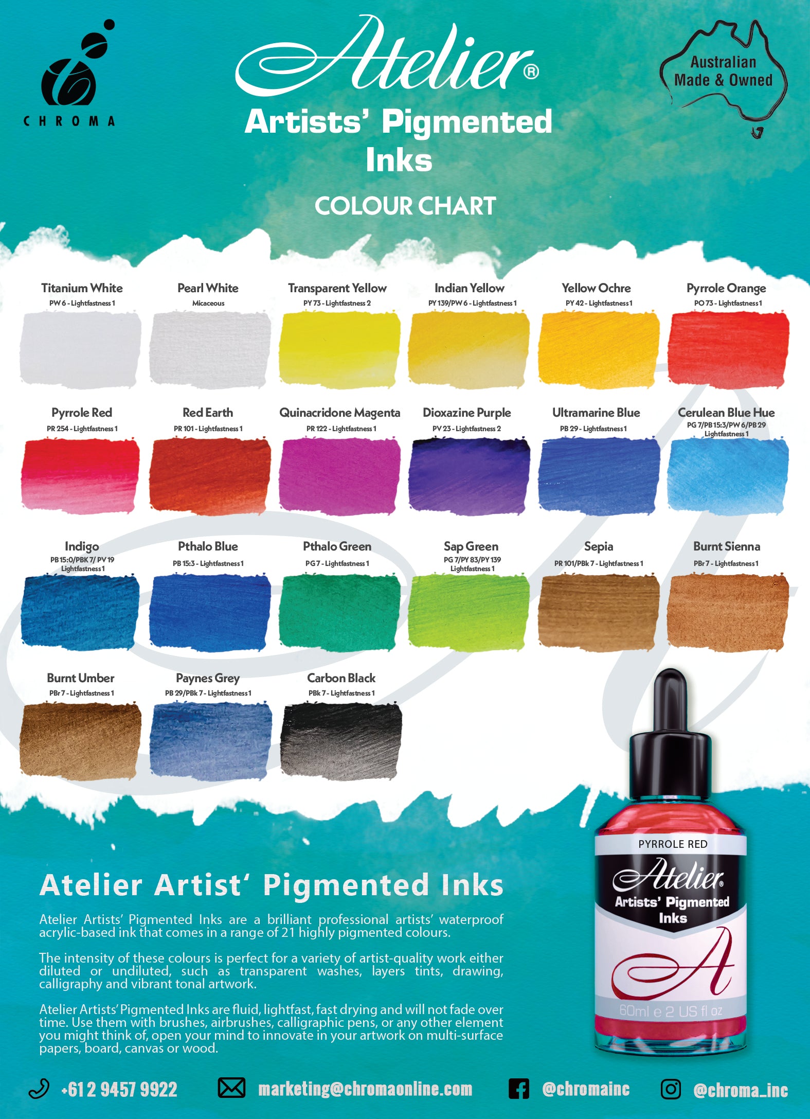 Atelier Artist's Pigment Ink, Burnt Sienna- 60ml