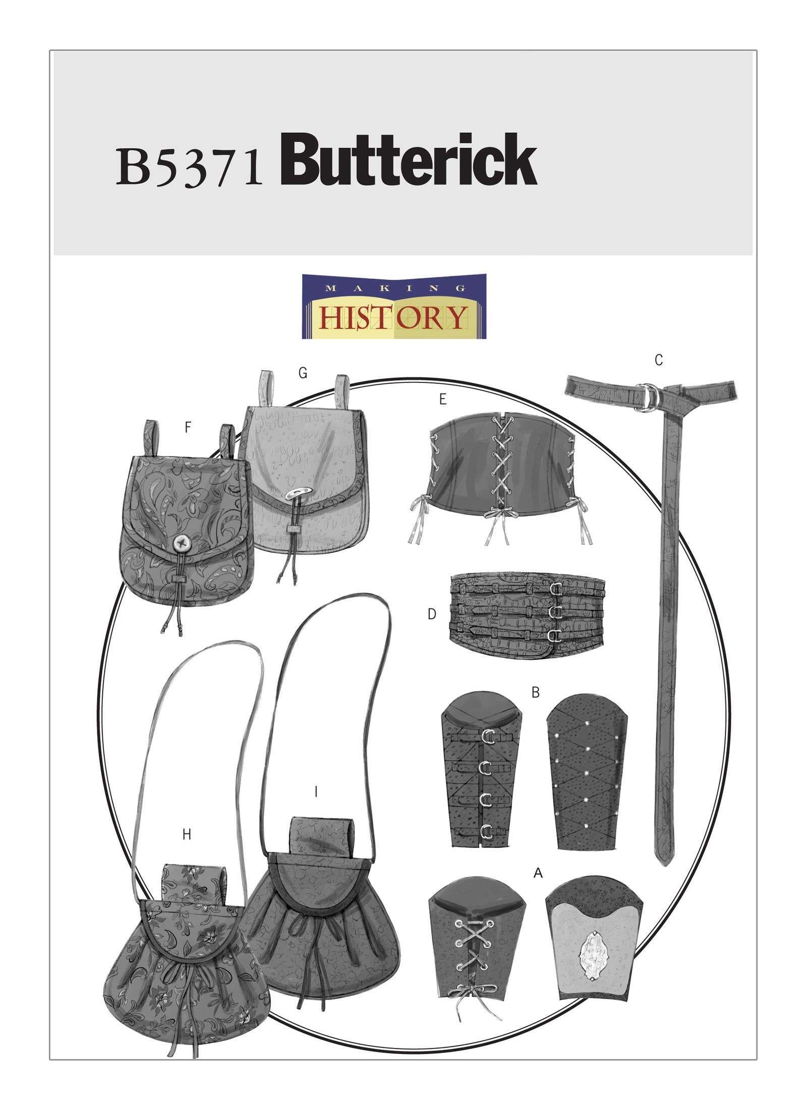 Butterick Pattern B5371 Misses'/Men's Wrist Bracers, Corset, Belt And Pouches