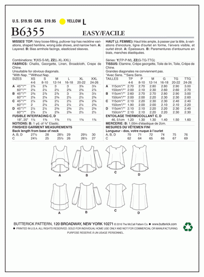 Butterick Pattern B6355 Misses' Overlay, Cold Shoulder or Notch-Neck TopsMisses' Overlay, Cold Shoulder or Notch-Neck Tops