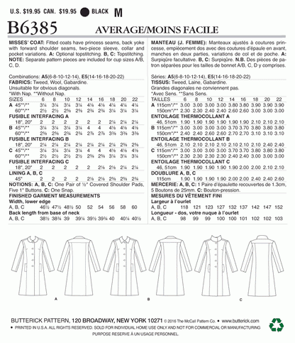 Butterick Pattern B6385 Misses' Funnel-Neck, Peter Pan or Pointed Collar Coats