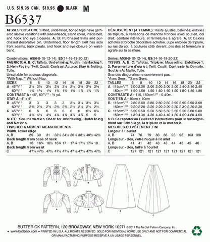 Butterick Pattern B6537 Misses' Costume