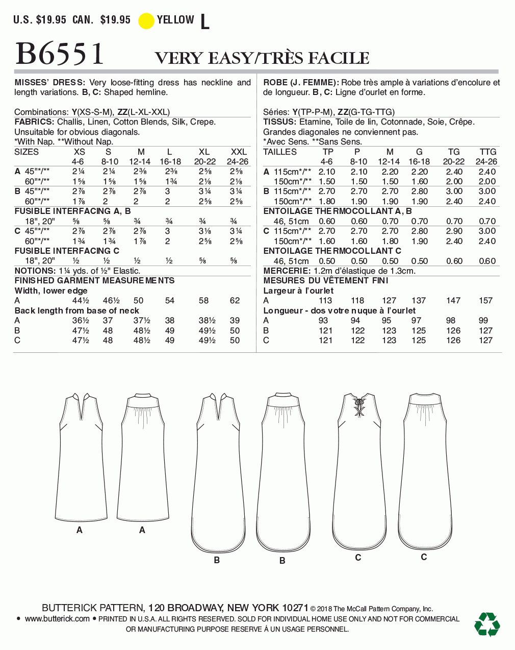 Butterick Pattern B6551 Misses' Dress