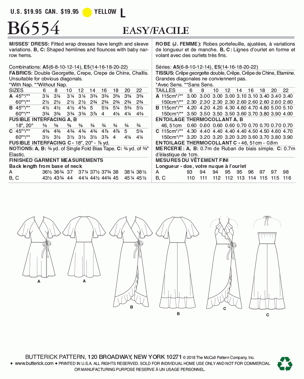 Butterick Pattern B6554 Misses' Wrap Dresses
