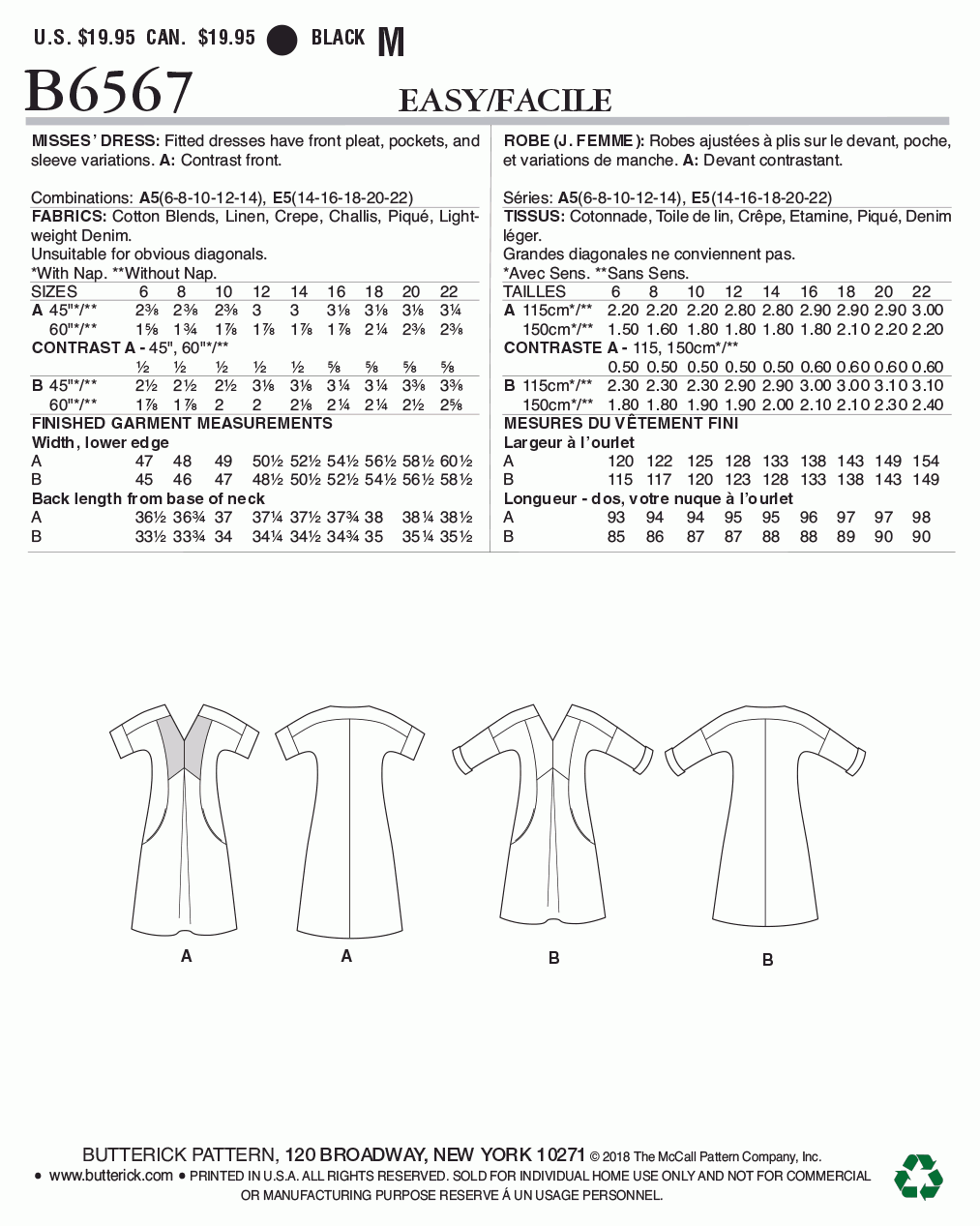 Butterick Pattern B6567 Misses' Dress