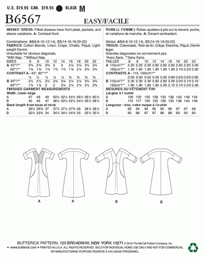 Butterick Pattern B6567 Misses' Dress