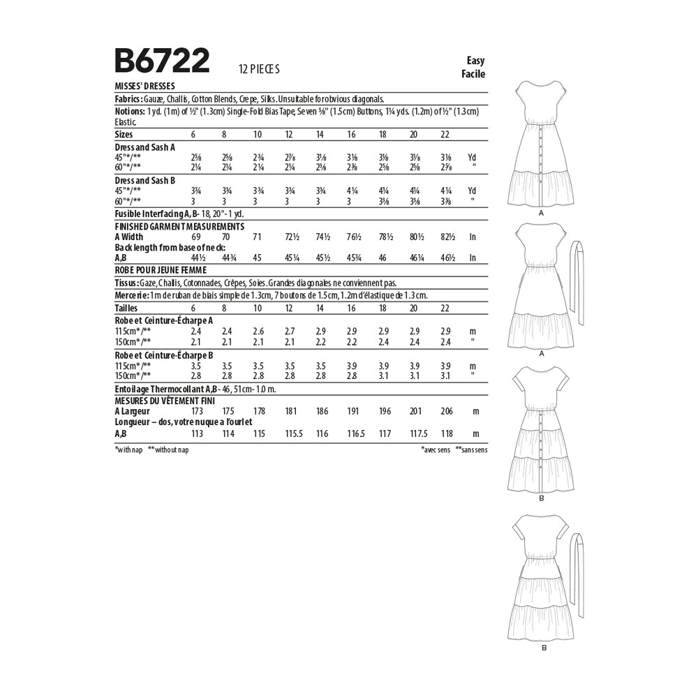 Butterick Pattern B6722 Misses' Dresses