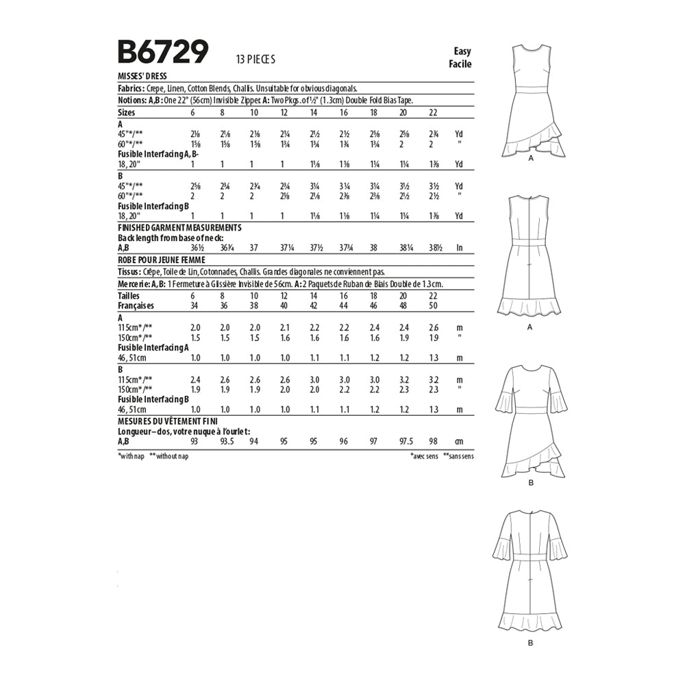Butterick Pattern B6729 Misses' Dresses