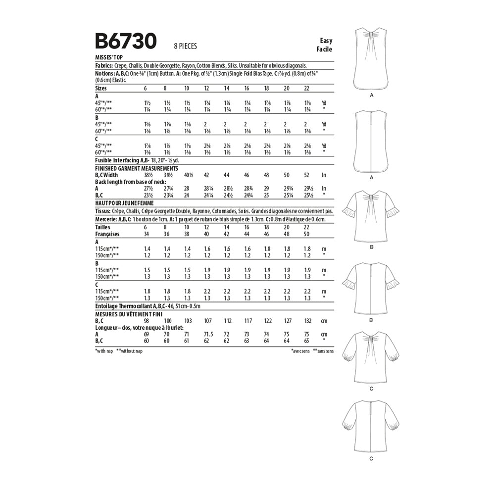 Butterick Pattern B6730 Misses' Top