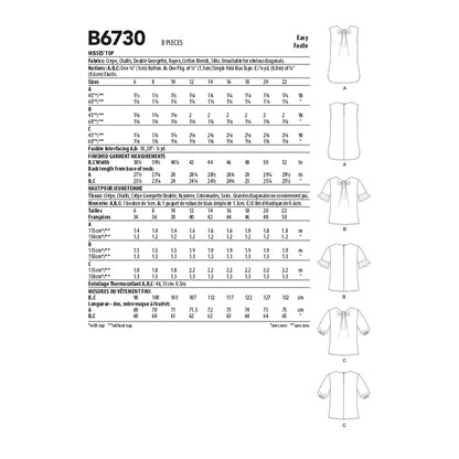 Butterick Pattern B6730 Misses' Top