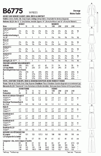 Butterick Pattern B6775 Misses' & Women's Jacket, Sash, Dress and Jumpsuits