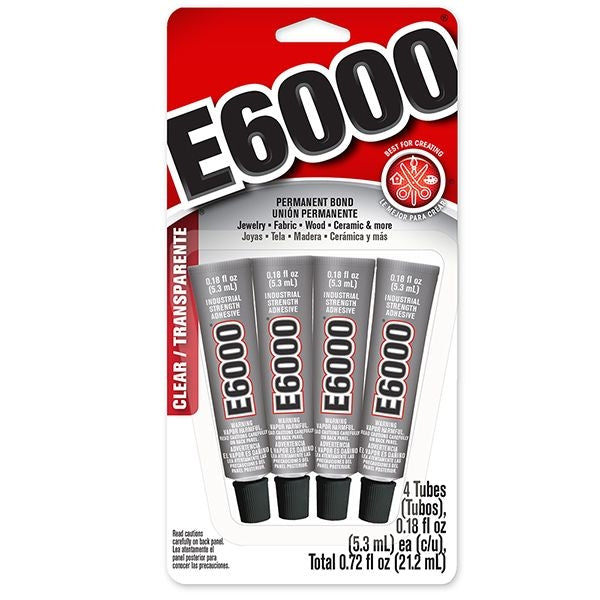 E6000 Permanent Bond Mini Tubes, 5.3ml Clear- 4pk