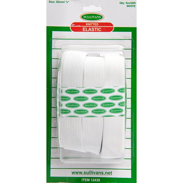 Sullivans 20mm Knitted Elastic, White- 8m