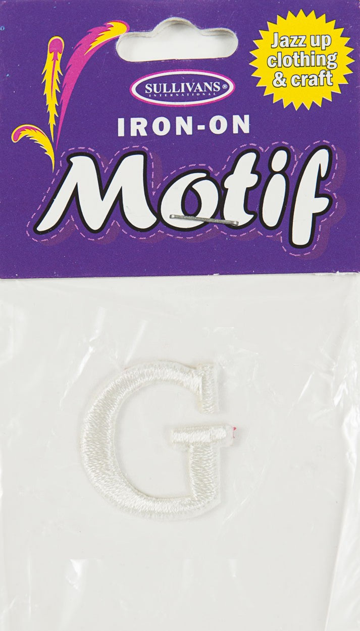 Iron On Motif Letter G, White - 30mm - Sullivans