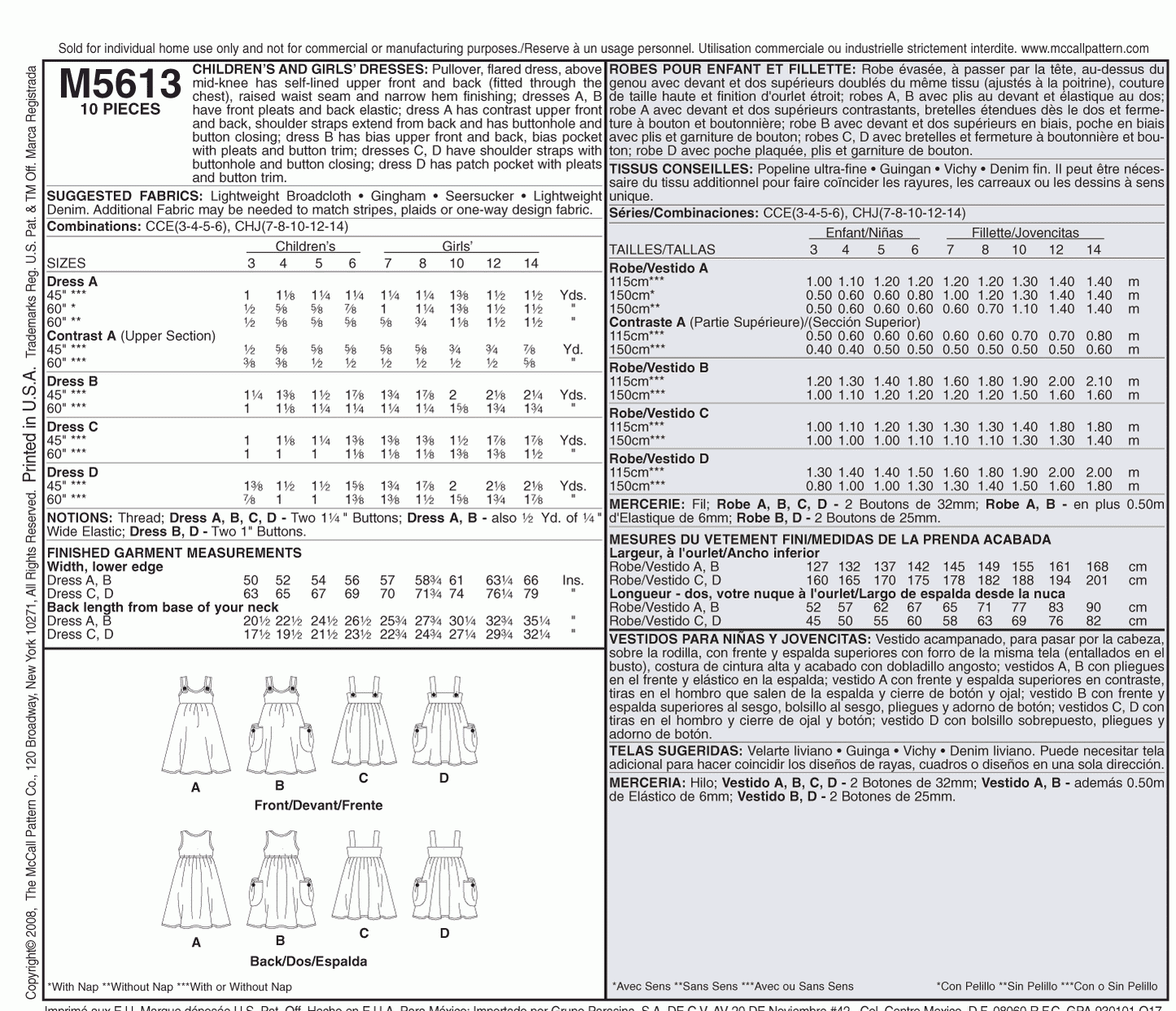 McCall's Pattern M5613 CCE (3-4-5-6)