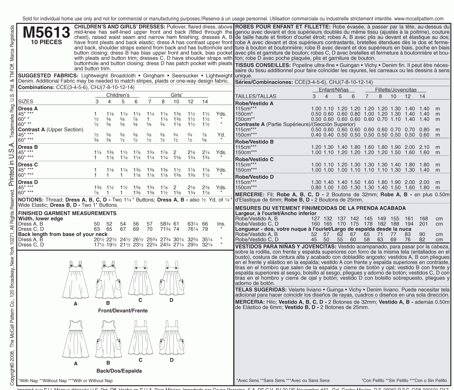 McCall's Pattern M5613 CCE (3-4-5-6)