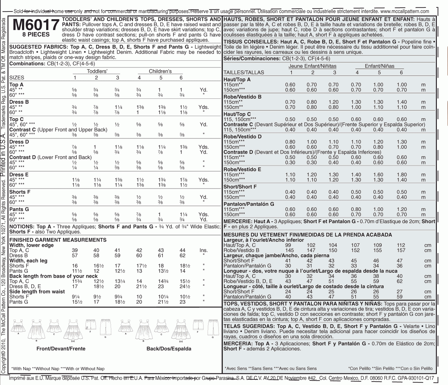 McCall's Pattern  M6017 CB (1-2-3)