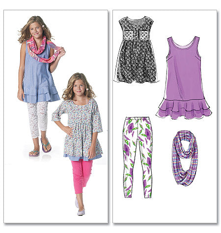 McCall's Pattern M6275 Girls'/Girls' Plus Dresses, Scarf and Leggings ...