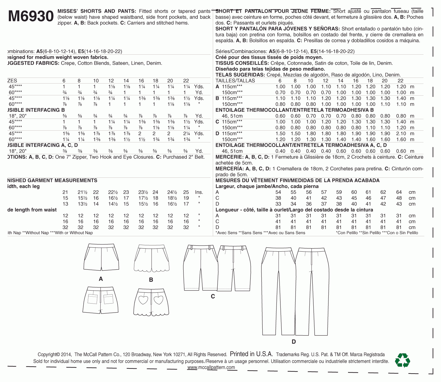 McCall's Pattern M6930 A5 (6-8-10-12-14)