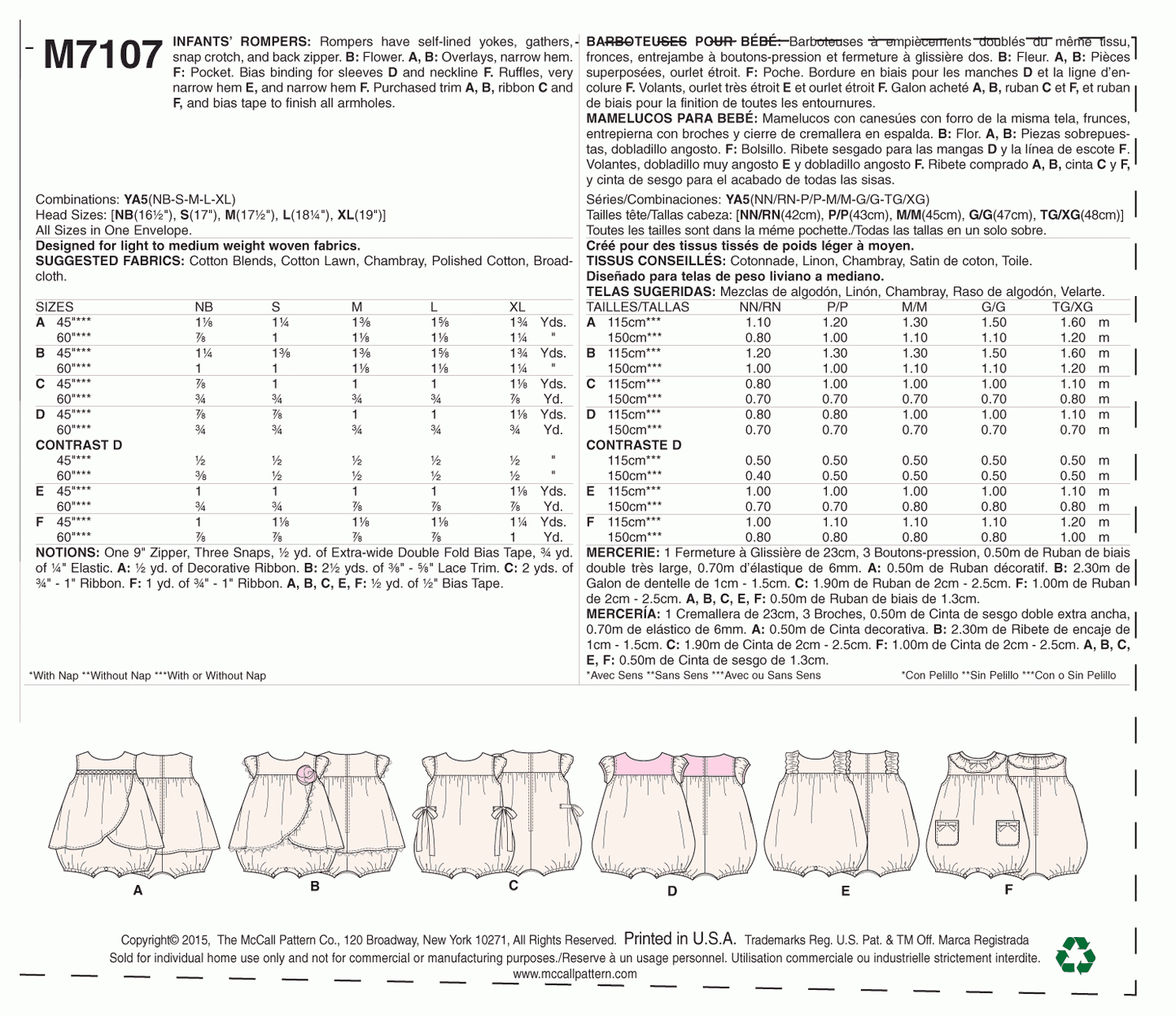 McCall's Pattern M7107 YA5 (All Sizes In One Envelope)