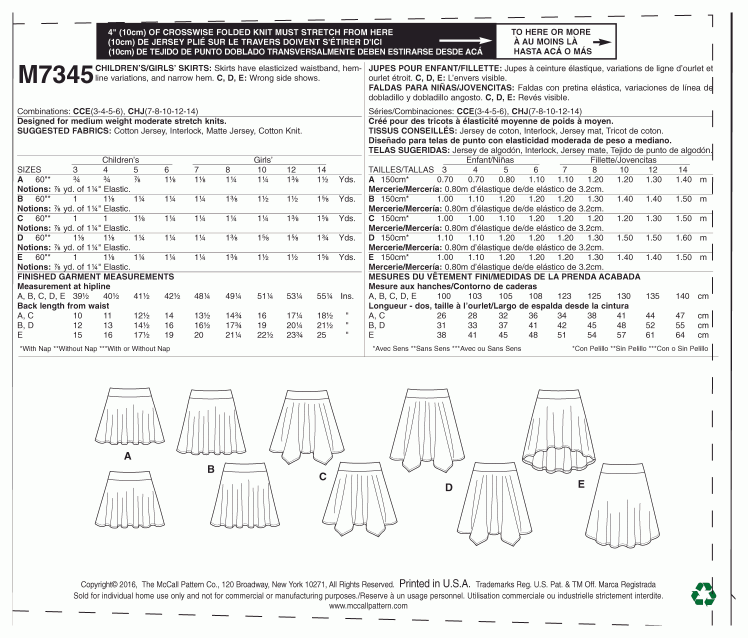 McCall's Pattern M7345 CCE (3-4-5-6)