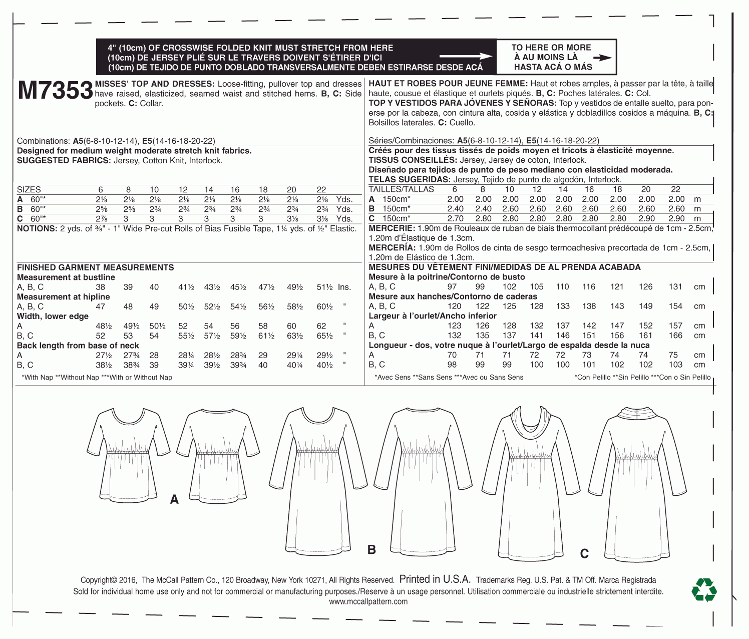 McCall's Pattern M7353 A5 (6-8-10-12-14)