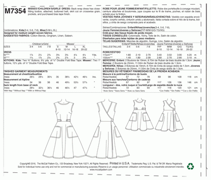 McCall's Pattern M7354 KID (3-4 5-6 7-8)