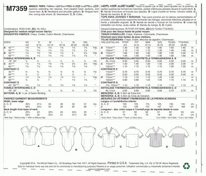 McCall's Pattern M7359 Y (XSM-SML-MED)